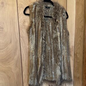 Love Token Striped 100% Fur Vest - Brown and Cream